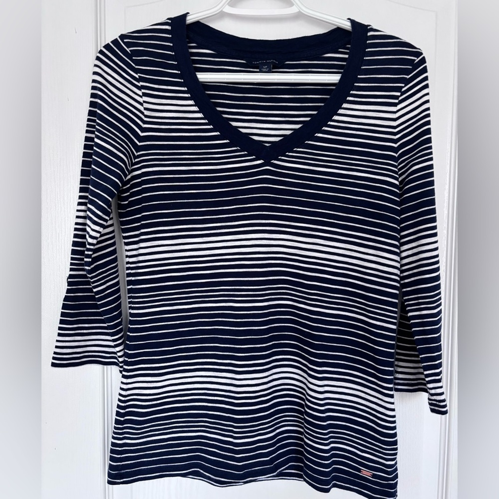 Tommy Hilfiger Navy and White Striped Top